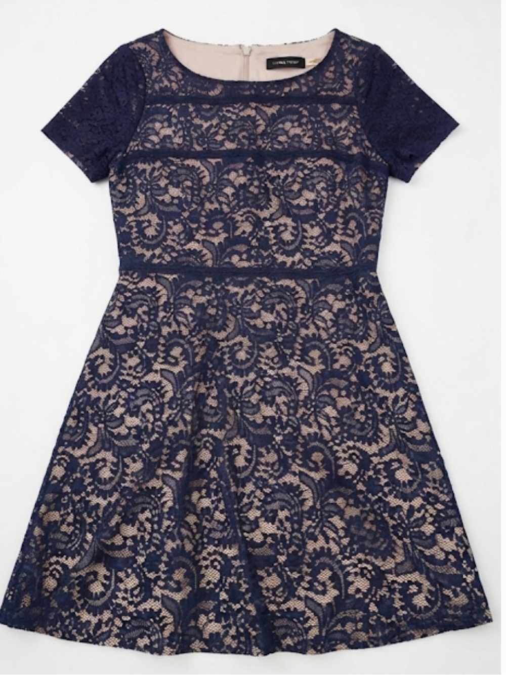 Ivanka Trump Navy Lace Fit & Flare  Dress with Ivory Lining